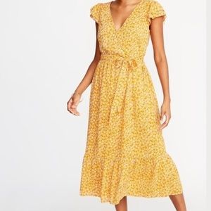 Old Navy Yellow Floral Maxi Wrap Dress